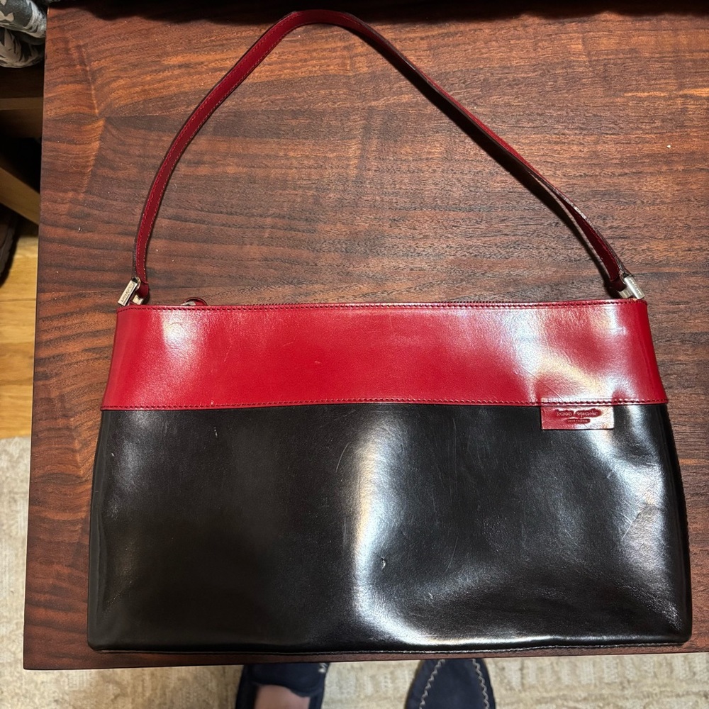 Vintage Kate Spade Red and Black Leather Shoulder Bag